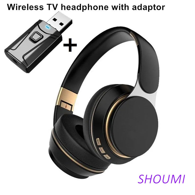 Fones de ouvido sem fio para tv, bluetooth 5.0, adaptador usb, fone de ouvido estéreo, dobrável, com microfone, para samsung, xiaomi, tv, pc, música